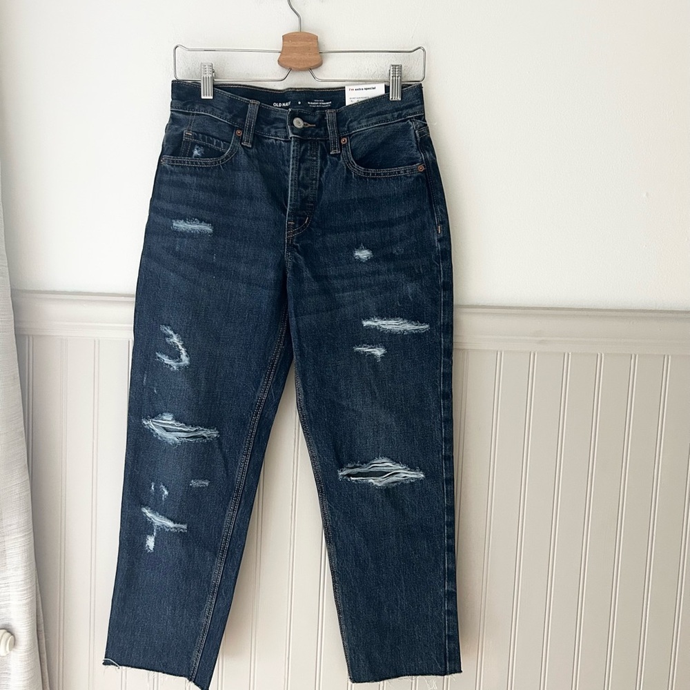 ⭐️ NEW Old Navy High-Waisted Button-Fly Slouchy Straight Cropped Jeans Size 0